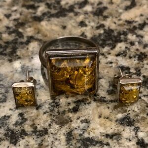 AMBER RING & POST EARRINGS